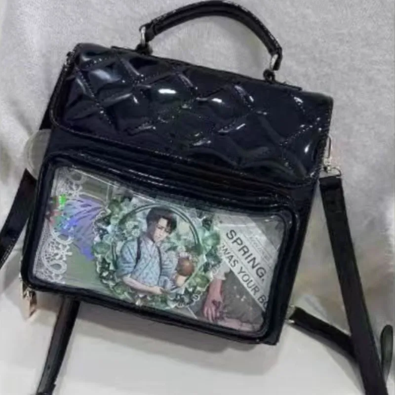 Japanese Quilted Square Backpack Women Patent Leather Transparent Small Capacity Mochilas Mujer Ladies Anime Everyday Ita Bag