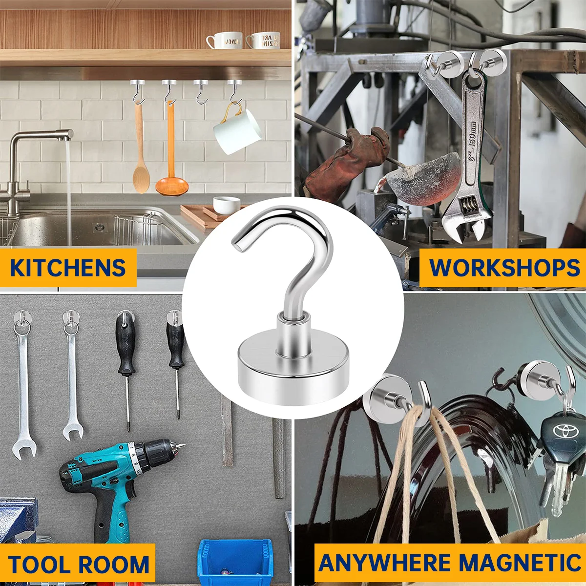 Carga magnética forte rolamento ganchos, armazenamento multiúso para casa, cozinha bar, chave pendurado cabide, e16