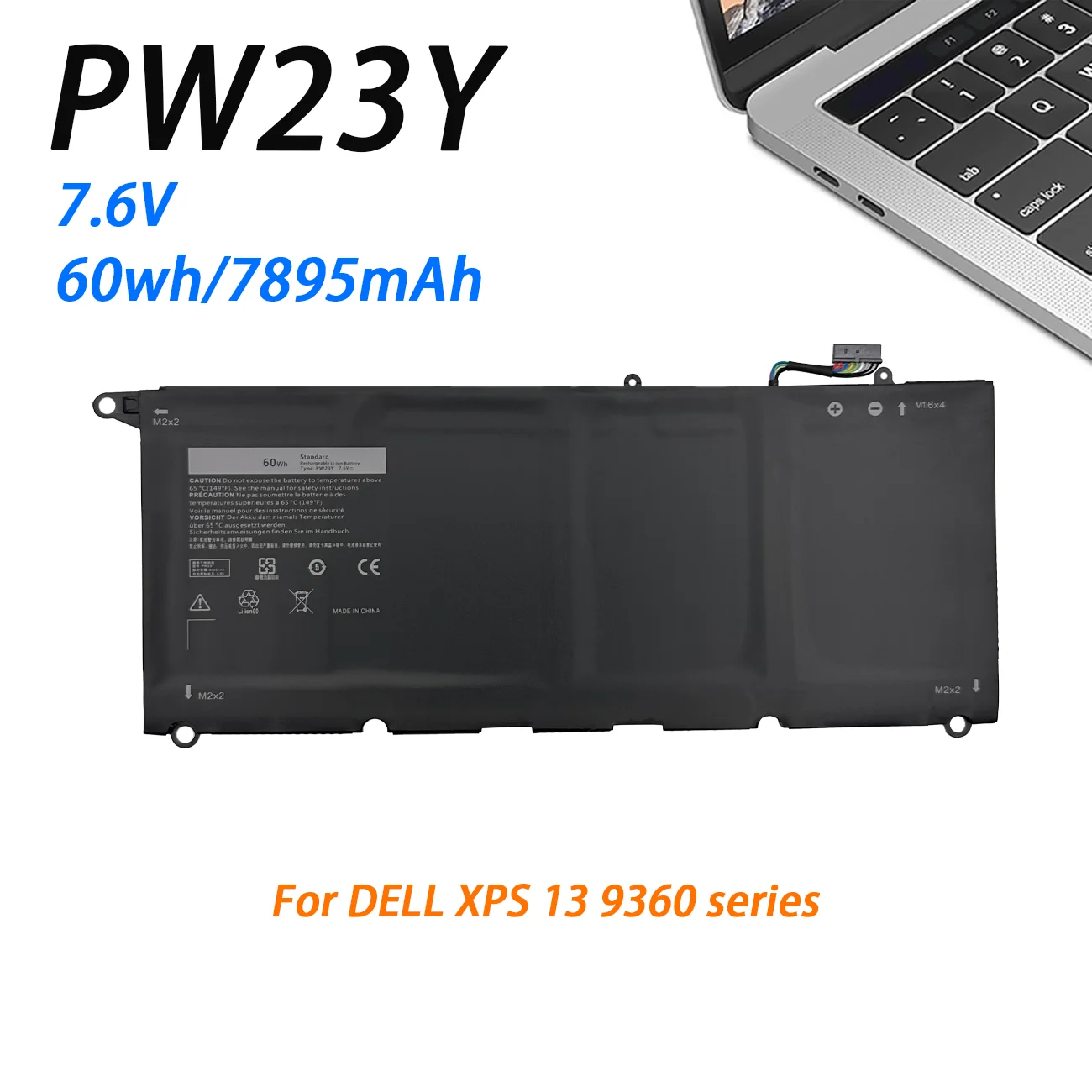 NEW PW23Y Replacement Laptop Battery for DELL XPS 13 9360 Series RNP72 TP1GT P54G 7.6V 60WH