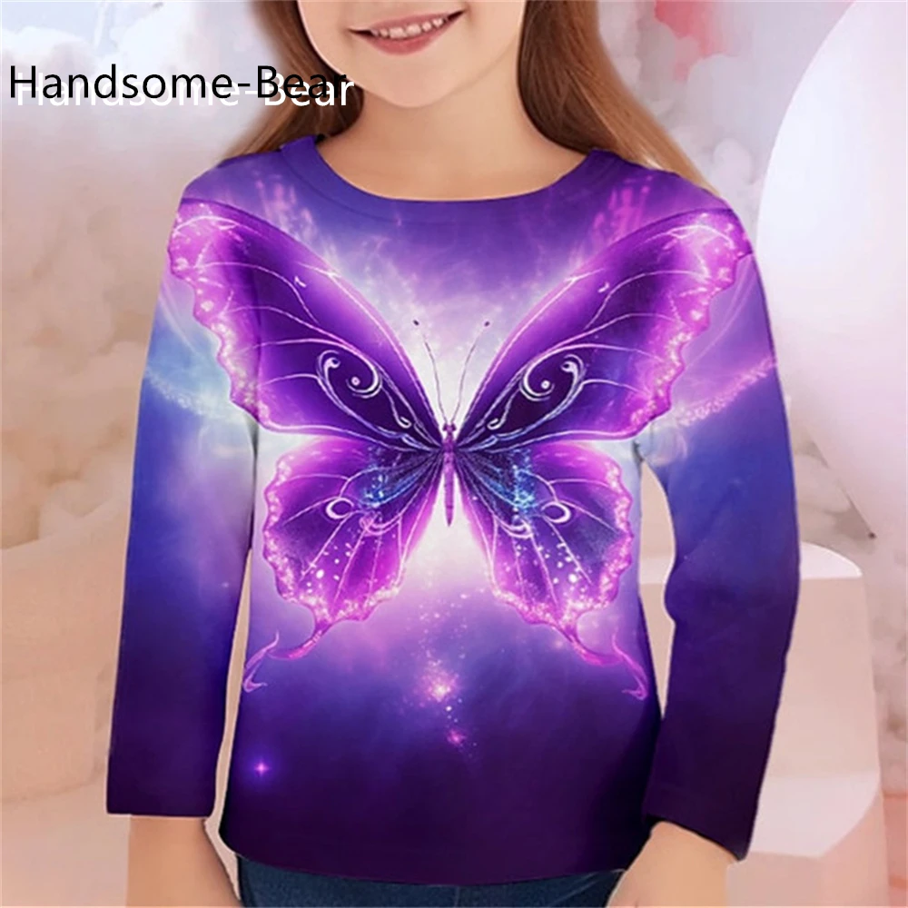 Children's T-Shirts Butterfly Girls T-Shirt for Girls Print T Shirts Crew Neck Girl Clothes 2 to 8 Years Tops Teen Girl Clothes