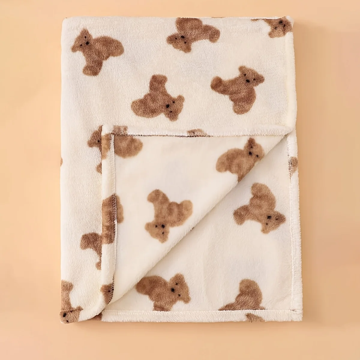 Cute Teddy Bear Print Fleece Throw Blanket for Baby Kids Nursery Decor Cozy Bedding Gift