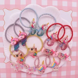 2Pcs/Set Resin Hair Accessories Cartoon Animal Unicorn Hair Rubber Bands Kid Ponytail Holder Scrunchie Baby Headband Ornaments