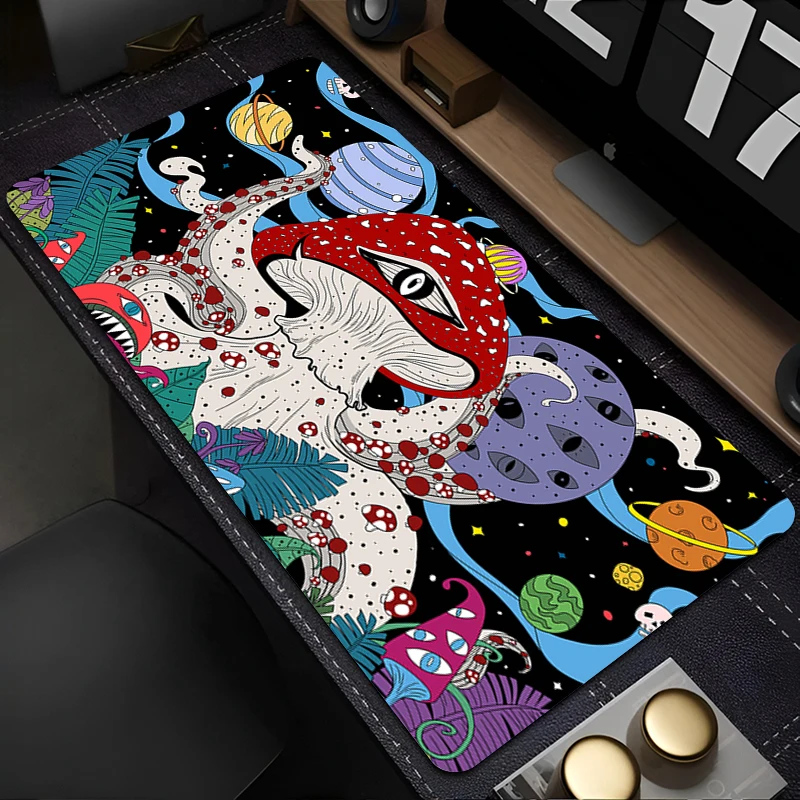 Psychedelic Mushrooms Mouse Pad Large Purple Moon Keyboard Rug PC Skull Gamer Cabinet Mousepad Laptop Starry Sky Desk Mat Carpet