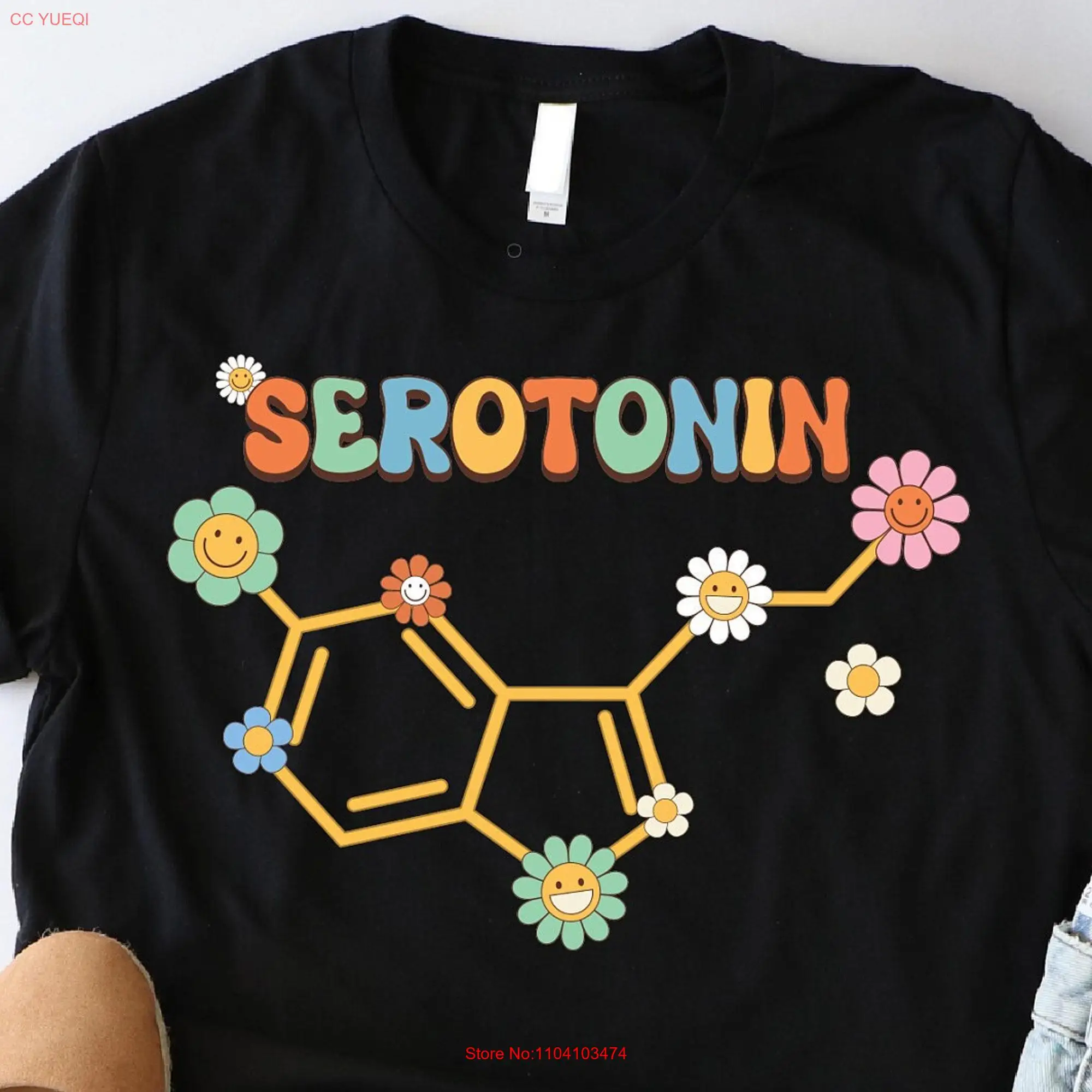 Serotonin T Shirt Mental Health Anxiety Floral TherapisT Self Care Awareness long or short sleeves