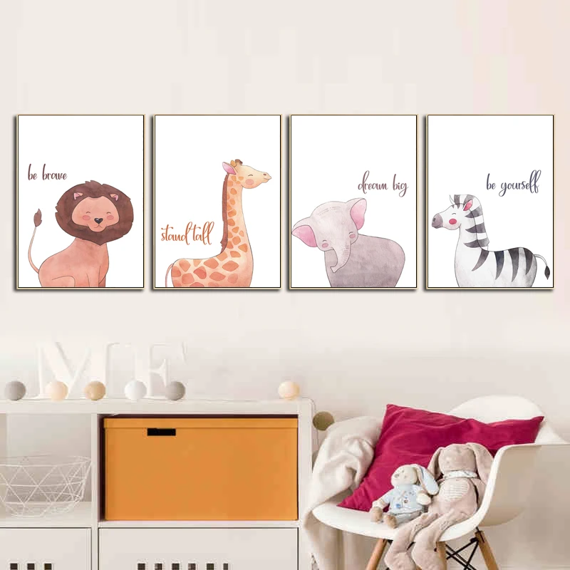 

Cute Cartoon Animals Such As Lions Giraffes Elephants Zebras Canvas Poster Wall Art Picture Modern Children's Room Home Decor