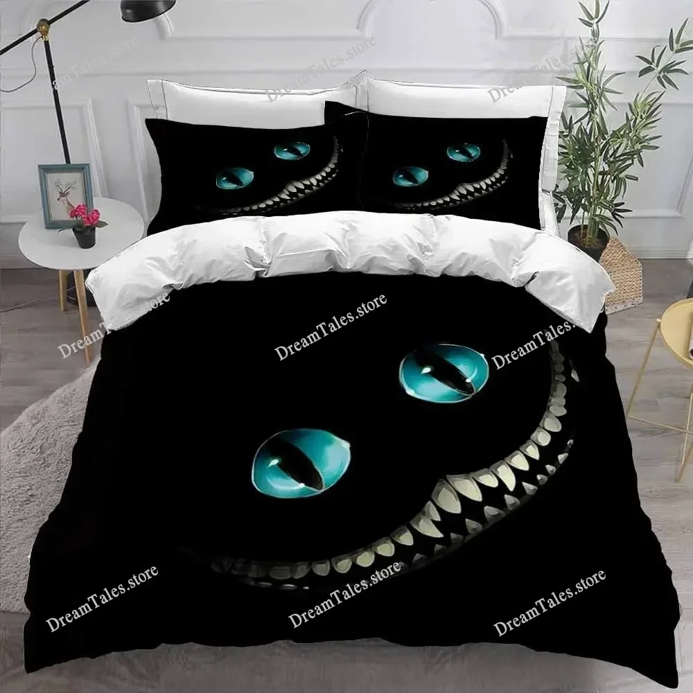 

Wonderland Anime Cat Duvet Cover Set, Cheshire Cat Bedding Set Microfiber with Zipper Home Textileextile Luxury Gift