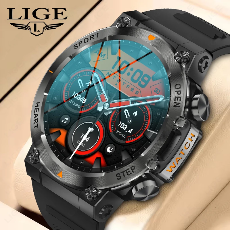 LIGE 2025 New Military Outdoor Smart Watch Men IP68 Waterproof Fitness Sport Watch 400mAh Battery Bluetooth Call Smartwatch Men