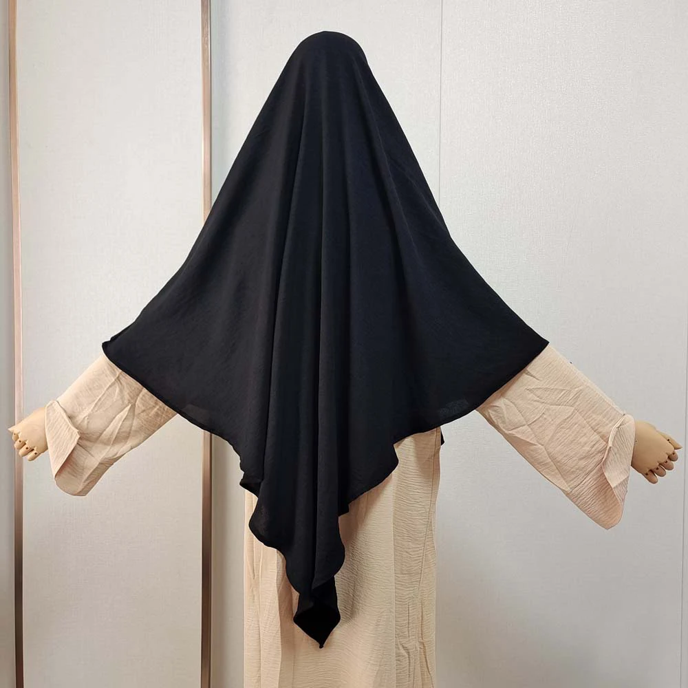 Crepe Cape Khimar with Niqab Straps Eid Ramadan Women Muslim Kopftuch Scarf Wholesale Instant Hijab Femme Musulman Prayer Hijabs