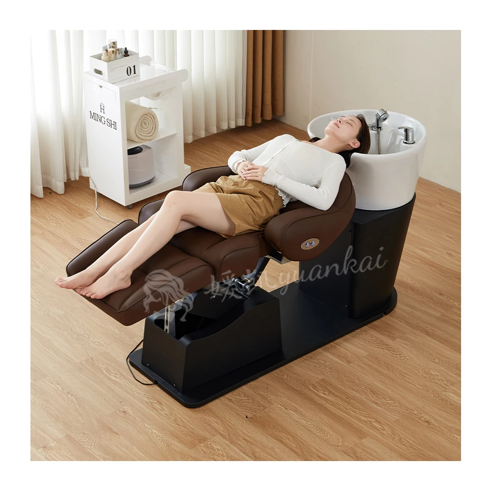 Luxury Professional Hair Washing Station Electric Salon Shampoo Chair & Ceramic Bowl Set Comfortable Chair Shampoo Bed Furniture