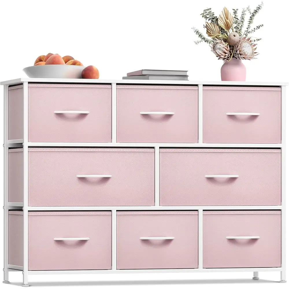 Kids Drer with 8 Ders - Chest Organizer Unit with Steel e Wood Top & Handle, abric Bins or Clothes - Wide urniture or Bedroom Ha