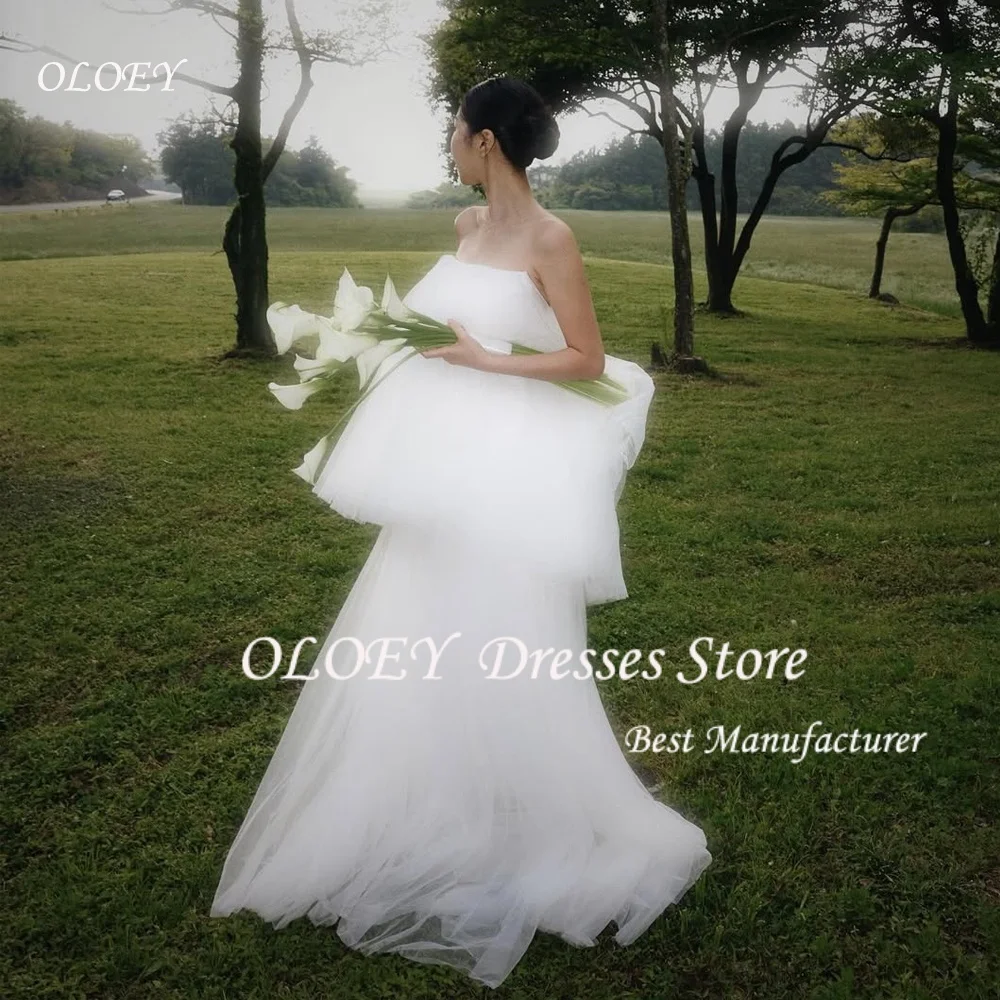 

OLOEY Elegant Tiered Fairy Soft Tulle Wedding Dresses Strapless Korea Photo shoot Plus Size Customized Corsets Back