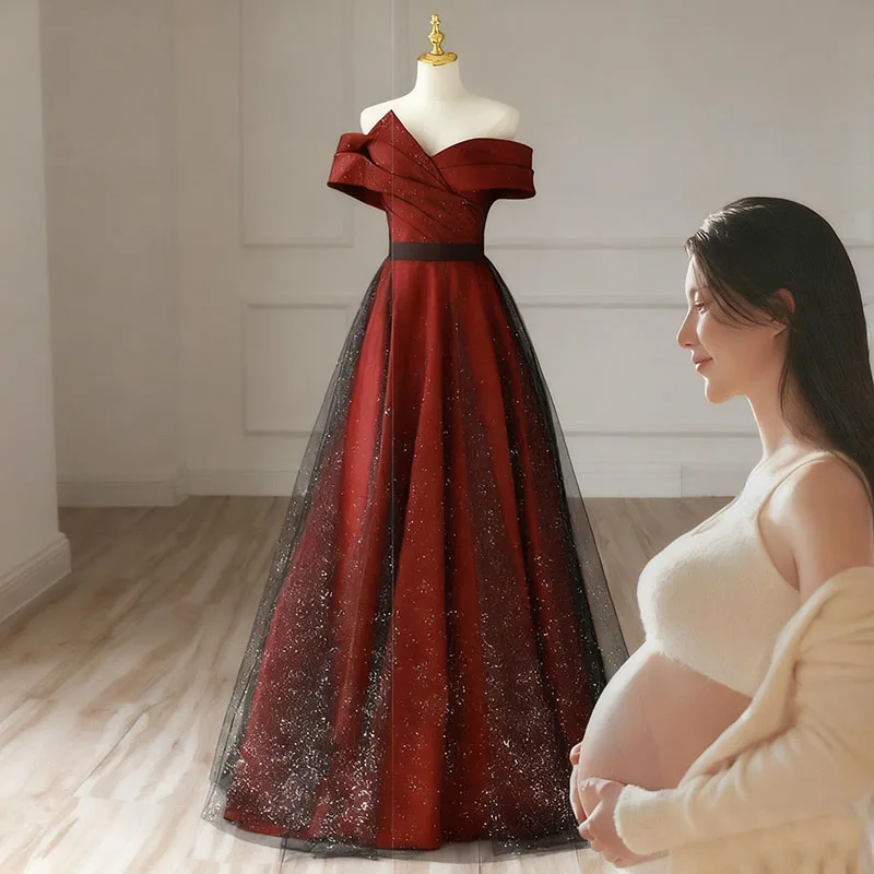 

Свадебные платья Роскошное роскошное бордовое вечернее платье большого размера для похудения для беременных женщин