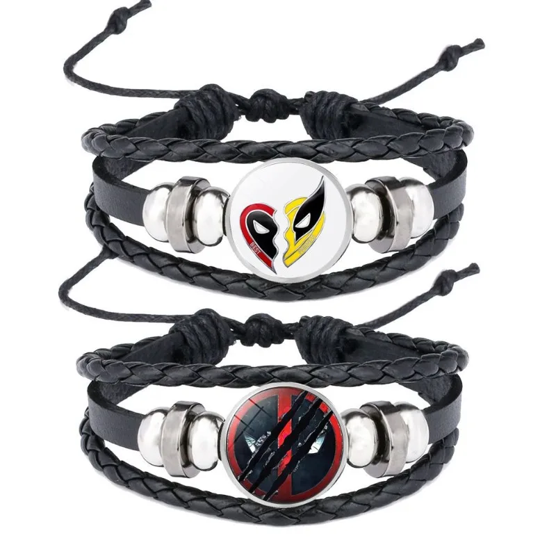 Deadpool Wolverine Keychain Necklace Gem Leather Woven Bracelet BFF Best Freind Forever Avengerss for Birthday Gifts Man Woman