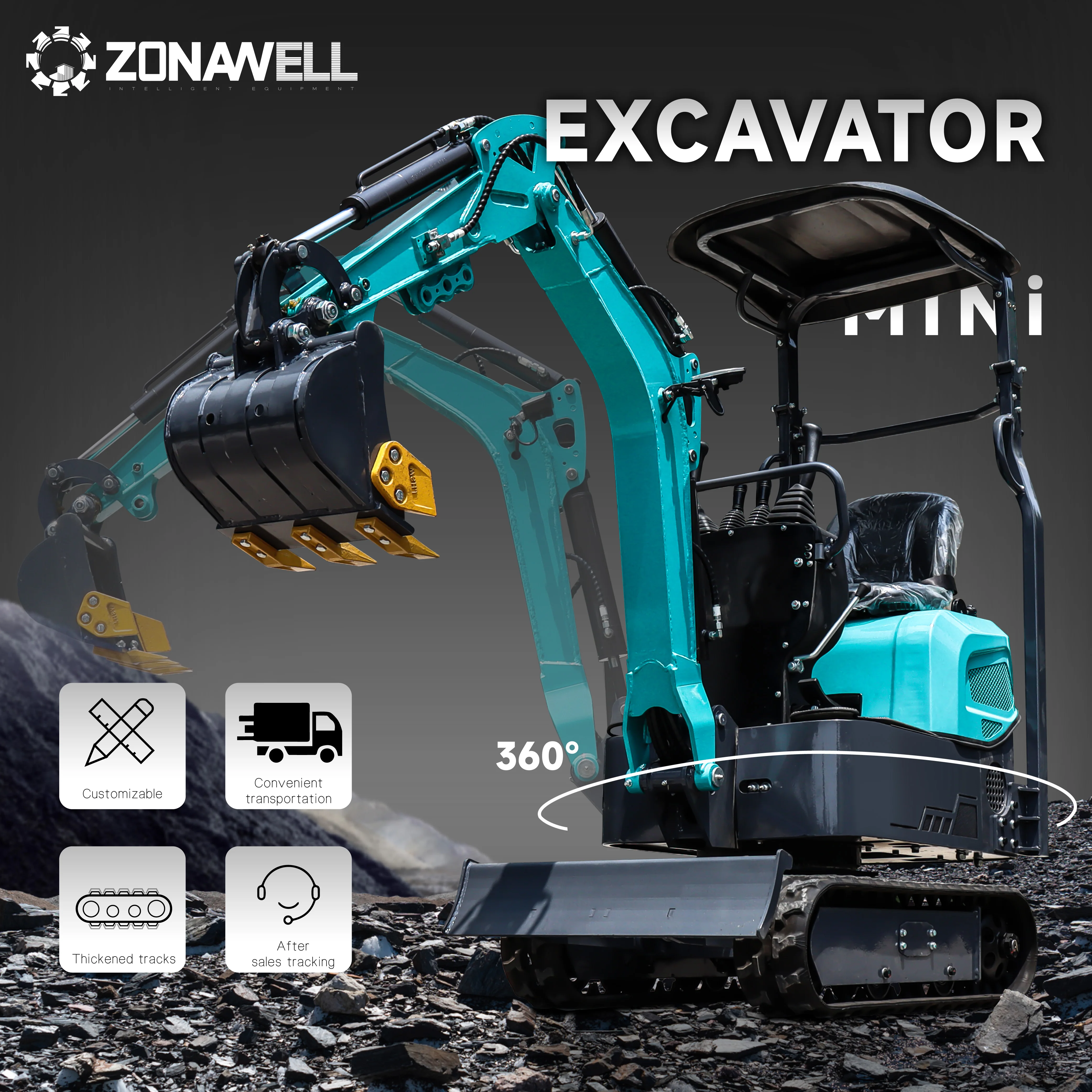 ZONAWELL ZNW 12 حفارة صغيرة، ضغط عمل 16 كيلو باسكال، متوافق مع الأجهزة المساعدة المتنوعة لجميع الصناعات