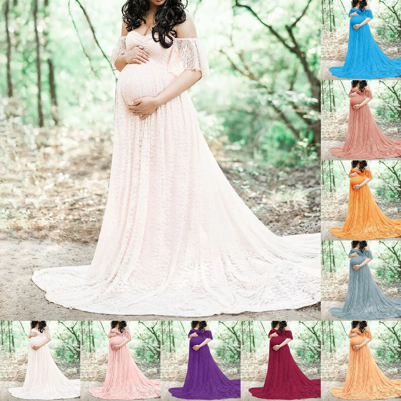 

Maternity Photography Props Lace Off Shoulder Long Dress Pregnancy For Photo Shoot Gown Pregnant Women Plus Size Mother Clothes