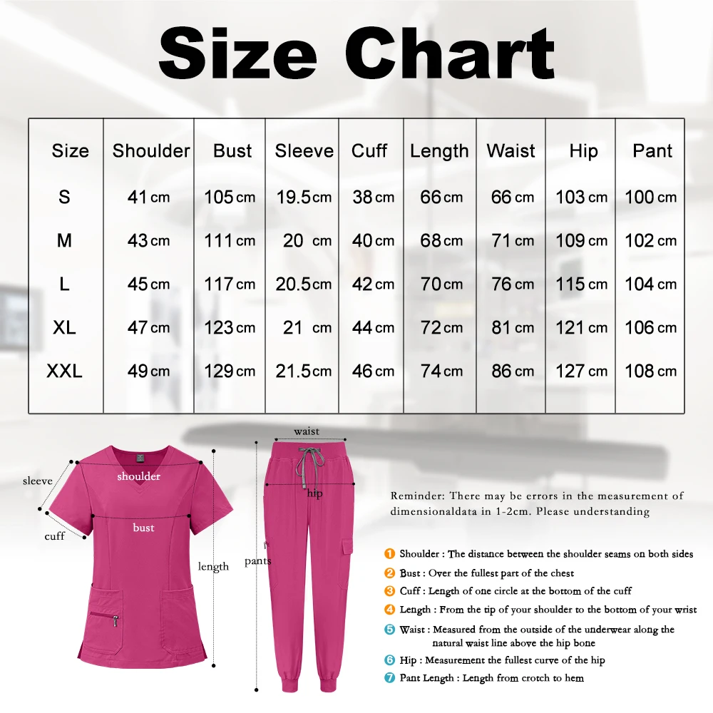 Zestaw medyczny Niaahinn: uniform pielęgniarski, lekarski, bluza z krótkim rękawem i dekoltem w serek, spodnie typu jogger, kieszenie na zamek, damski zestaw do pracy w szpitalu lub spa.