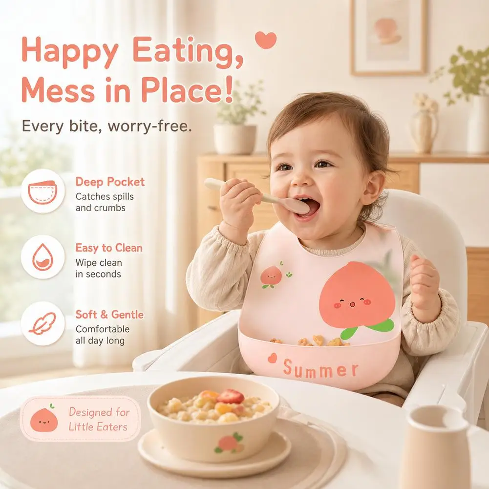 Silicone Baby Bib Adjustable 3D Food Catcher Waterproof Food Grade Toddler Bibs Wipeable Infant Feeding Bib For Daily Mealtime