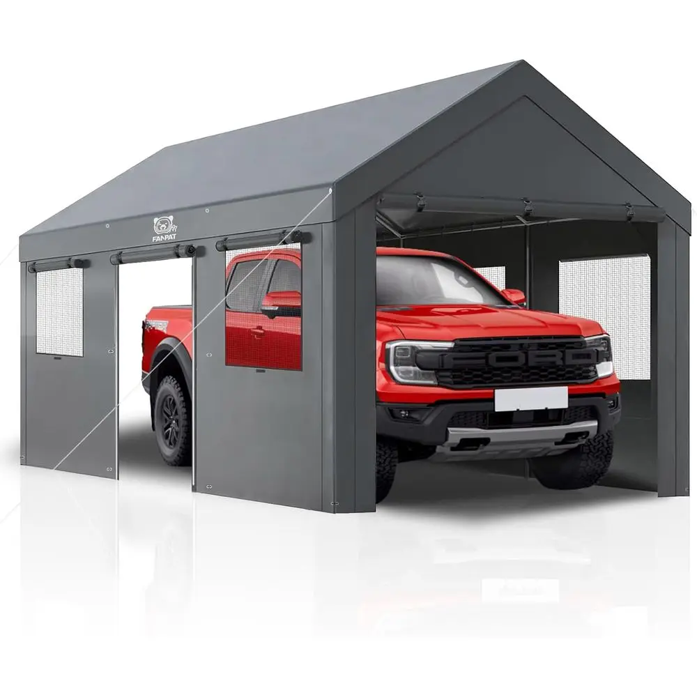 

Sturdy 10x20 Carport with UV Protection, Portable Garage Shelter for Vehicles, Boats, and Equipment (Gray, 10x20)