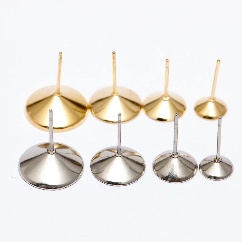 20pcs Stainless Steel Earring 6/8/10/12mm Ear Settings Cabochon Base Bezel Trays Accessories for Ear Jewelry Making Findings DIY