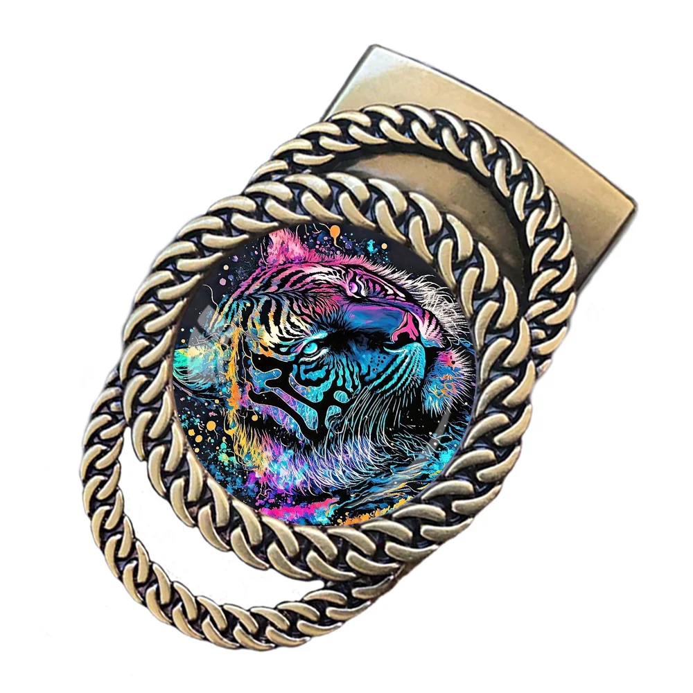 Colorful tiger automatic ratchet belt buckle trendy personalized waist accessory best gift for art-loving friends