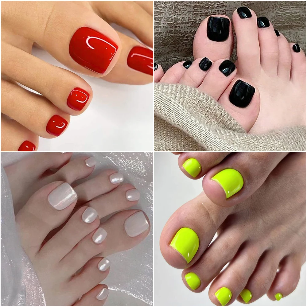 120Pcs Glänzend Schwarz Drücken Auf Zehennägel Kurze Quadratische Volle Abdeckung Gefälschte Zehennagel Tipps für Sommer Frauen Falsche Fuß Nagel spitze Verlängerung & – Detail 19