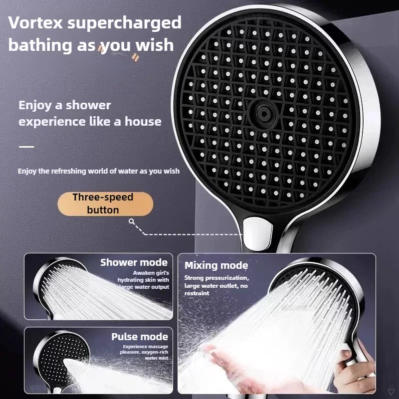 Soffione doccia ad alta pressione con pannello grande da 15 cm con filtro 3 modalità Ugello di spruzzo a grande flusso Rubinetto per doccia a pioggia Accessori per il bagno