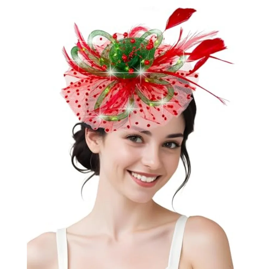 

Women Fascinator Hats LED Light Up Headband for Tea Party Halloween Night Headwear Christmas Mardi Gras