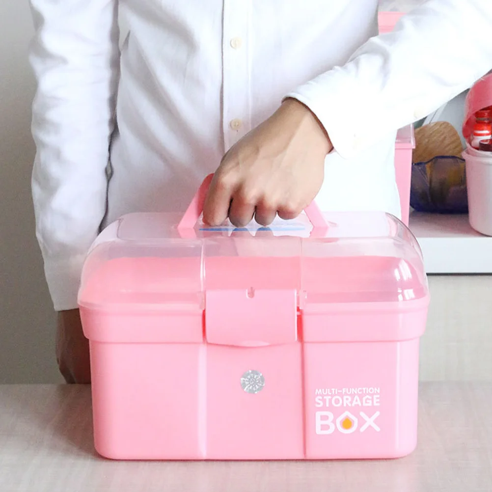 حاوية طبية وردية مقاس 31 × 20 × 20 سم، مقبض محمول، تصميم بطبقة مزدوجة، منظم تخزين متين وخفيف الوزن ومقاوم للصدمات #3