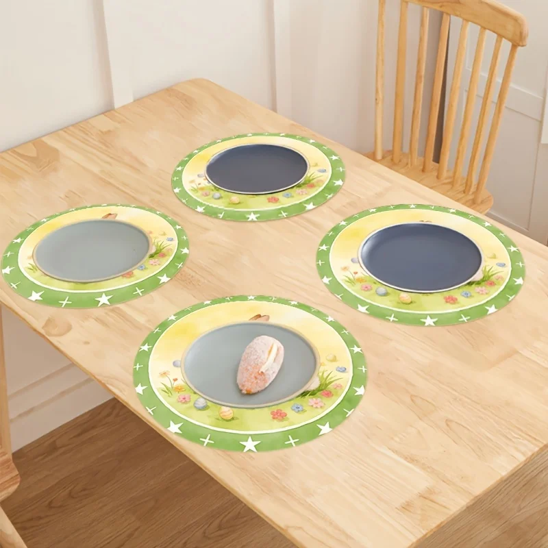pcs Table Mat, 2D-Printing, Easter Bunny Easter Egg Lily Basket, Support Machine Washing, Anti-Slip, Durable, Heat-Resistant