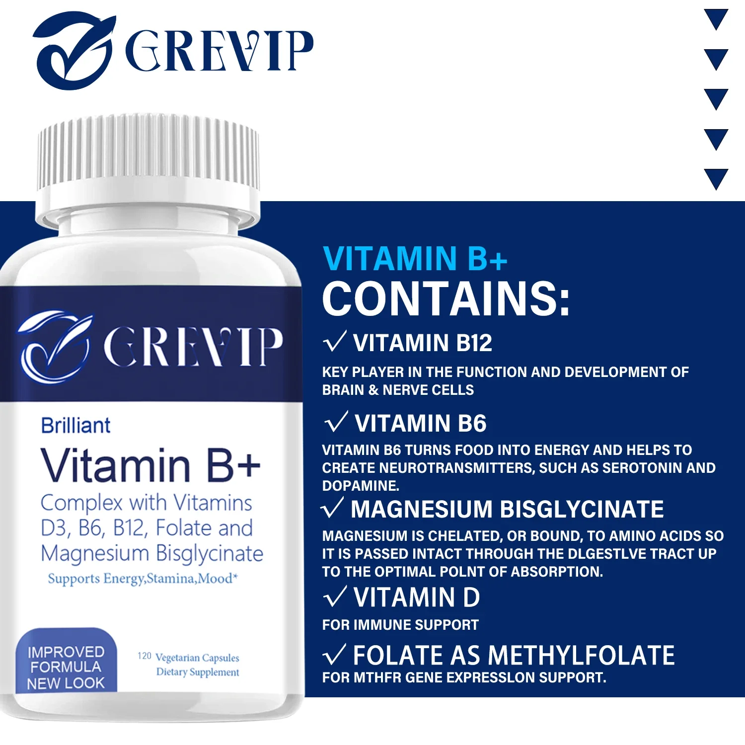 Vitamin B Complex - Vitamin D3, B6, B12 - Nervous System, Metabolism, Immune and Energy Support