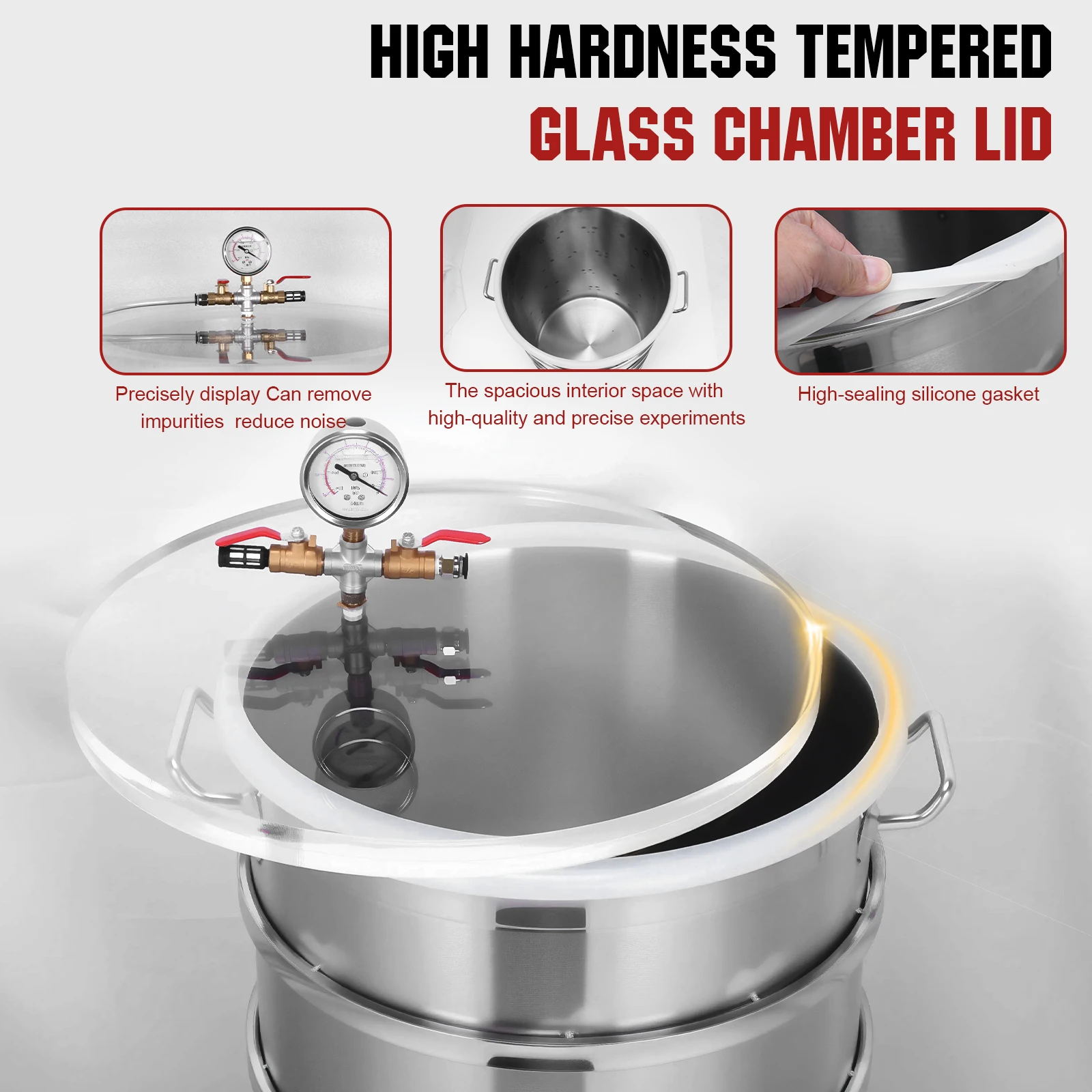 

304 Stainless Steel Degassing Chamber Kit with Clear Lid Industrial Vacuum Degassing Barrel for Casting Silicone Essential Oils