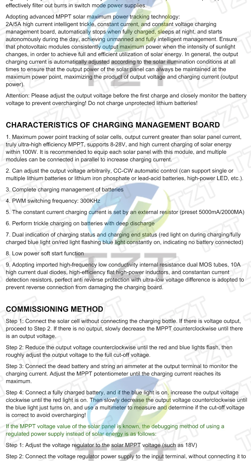 TZT 1/3 Stück 5A MPPT Solarladeregler, Solarladesteuerung, Batterieladung 9V 12V 24V mit Automatischer Umschaltung – Detail 2