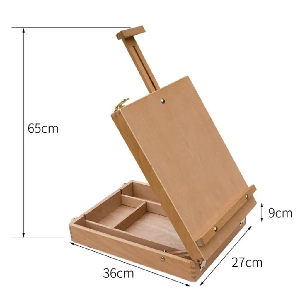and Table Artist Easel - All Media Adjustable Angle Desk Storage Compartments Case - Beech Wood