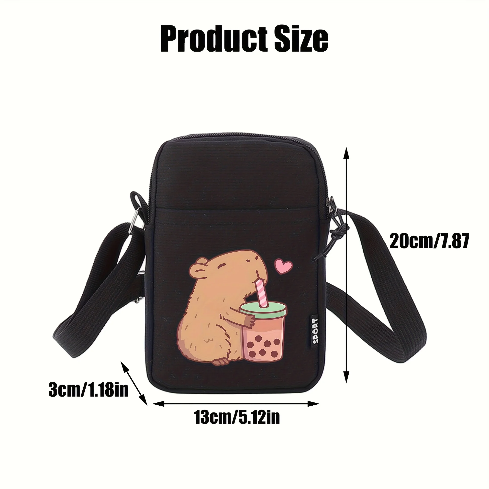 Kapibara Bubble Tea Pattern Mobile Phone Bag Coin Purse, Multifunctional Mini Zipper Crossbody Bag, Perfect Valentine's Day Gift