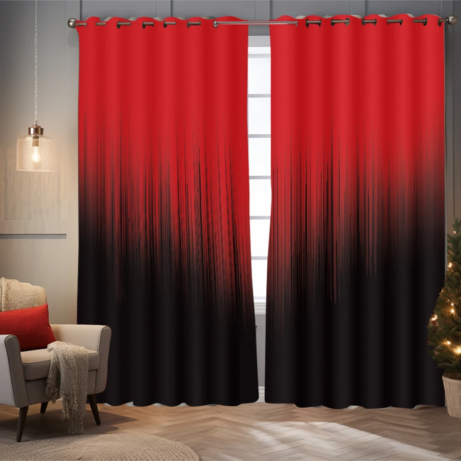 2 pieces of red and black gradient patterned printed curtains, used for decoration, bedrooms, living rooms, and offices