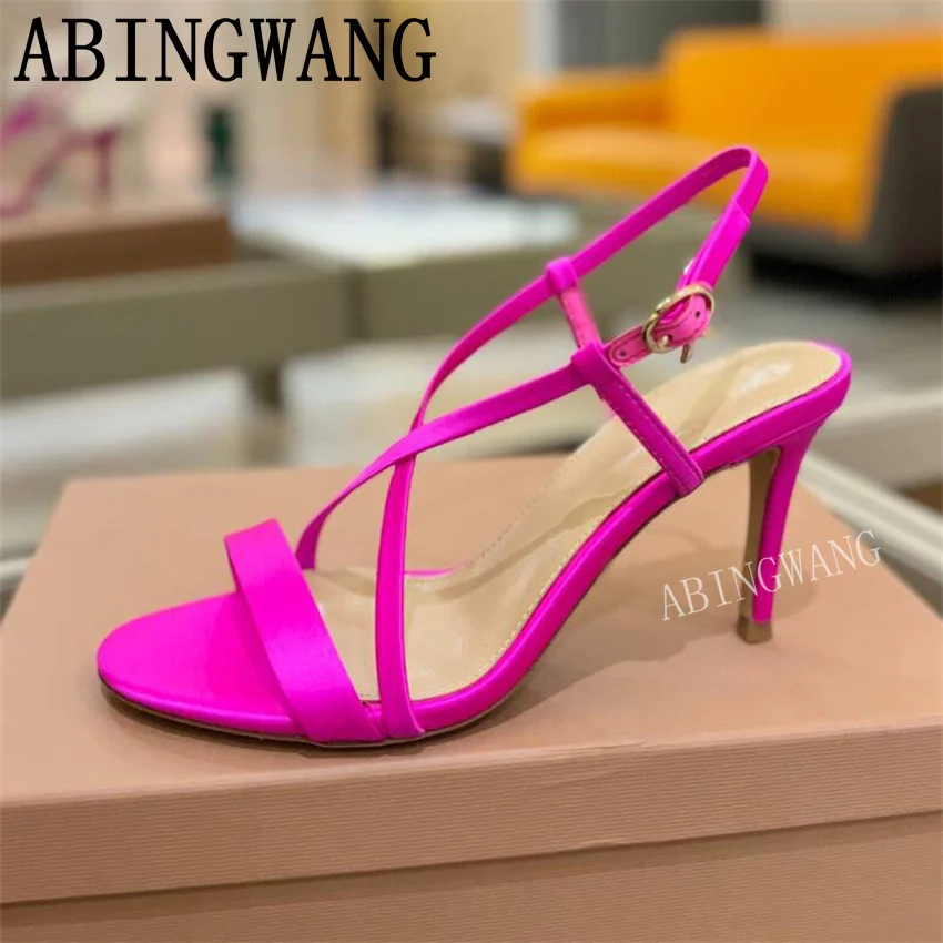 

Высококачественные женские кожаные туфли-лодочки на тонком высоком каблуке, пикантные женские летние туфли на каблуке с открытым носком, женская обувь Mujer