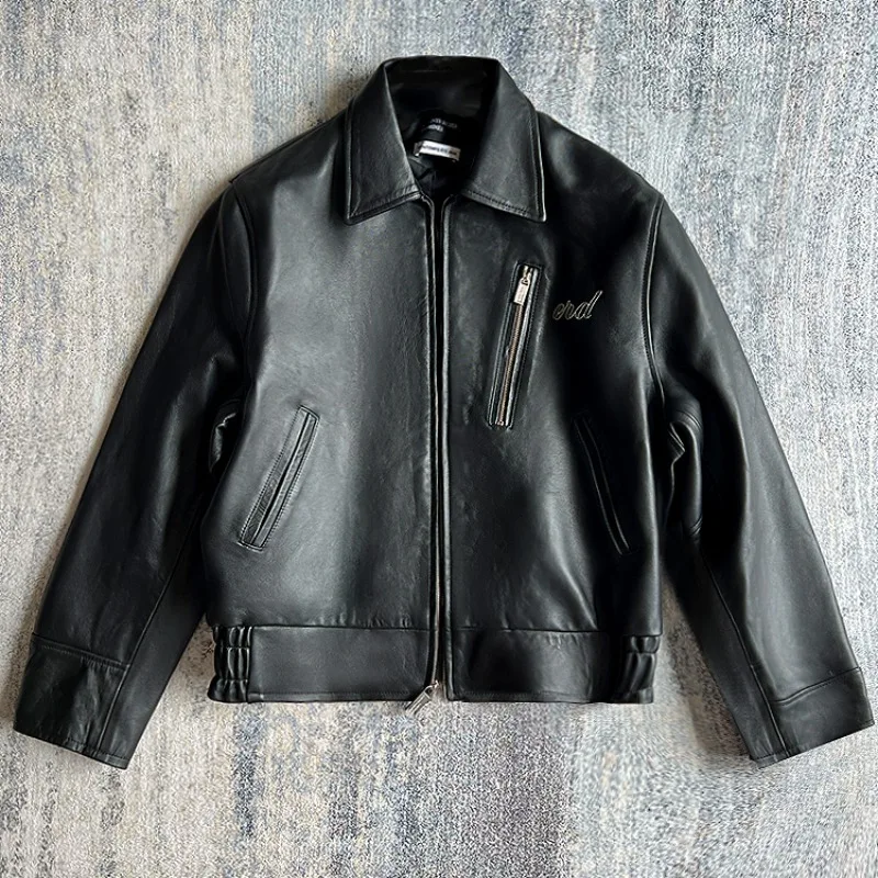 NIGO  New Zealand Lambskin Loose Lapel Short Men's And Women's Leather Jacket Jacket Fashion Trend Leather Jacket #NGTOP11151