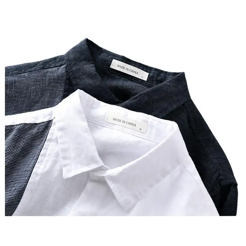 2023 Korean Style New Men's Pocket Patchwork Linen100% Shirts Long Sleeve Loose Casual Men High Street Breathable Thin Clothes