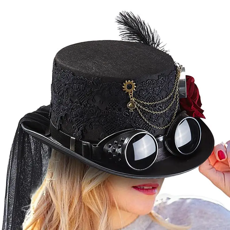 Gothic Punk Hat Steampunk Top Hat For Women Halloween Hat Unisex Gothic Punk Magician Hat For Film Props Festivals Costume