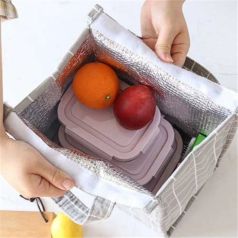 2023 Food Cooler Bag Waterproof Portable Thermal Oxford Lunch Bag for Women Men Kids Large Striped Insulated Lunch Box Bag Tote