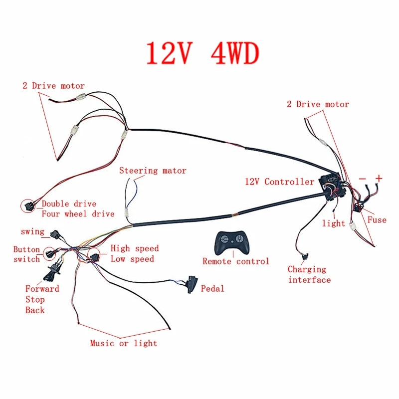 Kit di cavi e interruttori modificati fai-da-te per auto elettrica per bambini, controller 12V con telecomando Bluetooth 2.4G per auto elettrica per