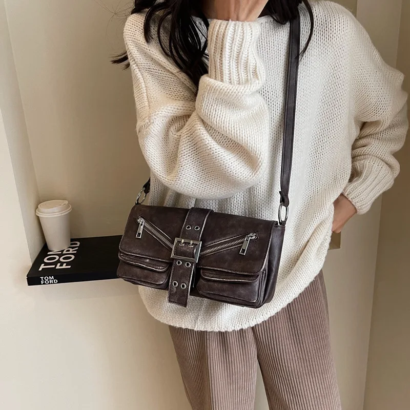 

LEFTSIDE Y2K Style PU Leather Small Underarm Bags for Women 2024 Winter Korean Fashion Zipper Design Shoulder Bag Handbags