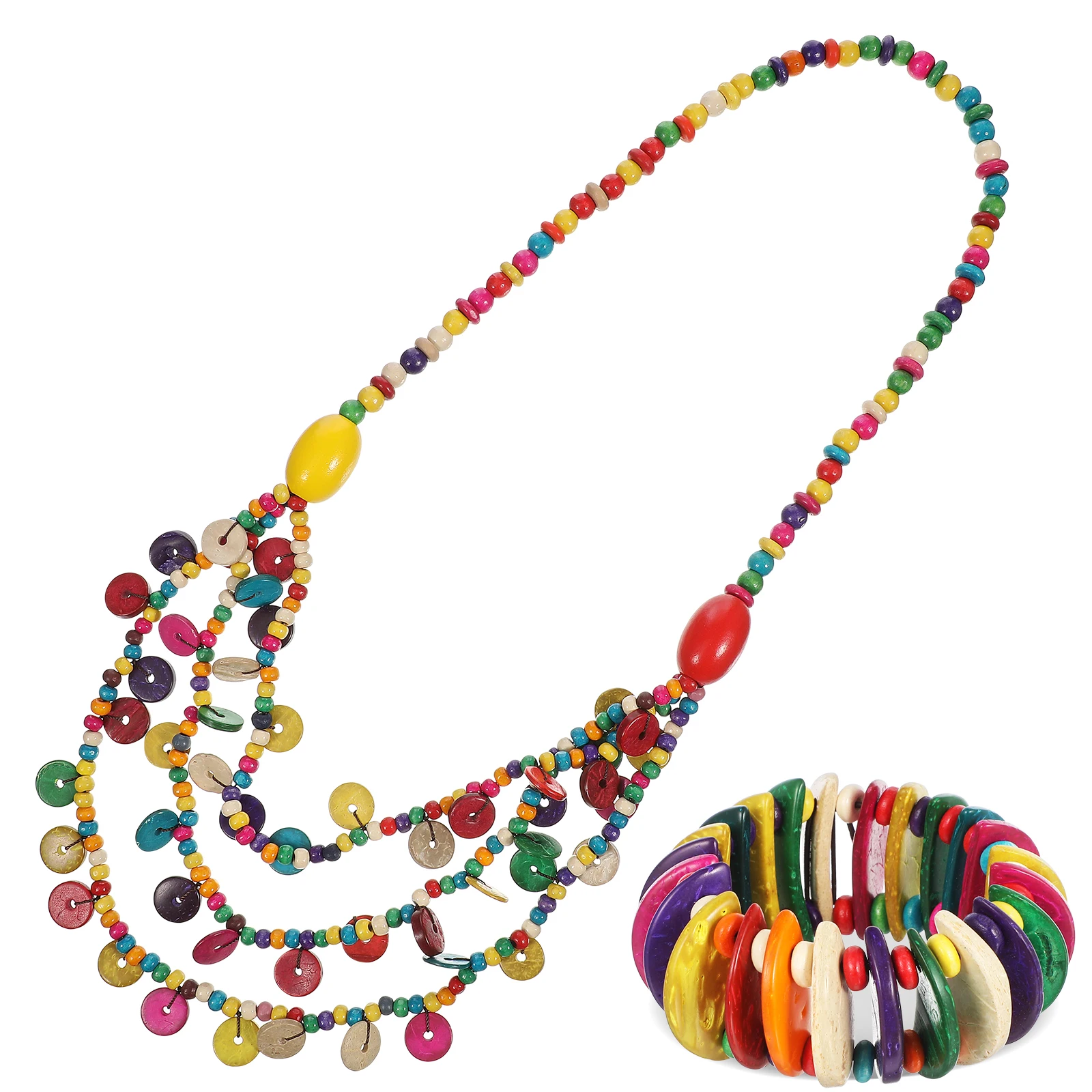 

Coconut Shell Necklace Bracelets Boho Beaded Jewelry Set for Women Vintage Hand Woven Strong Summer Accessories