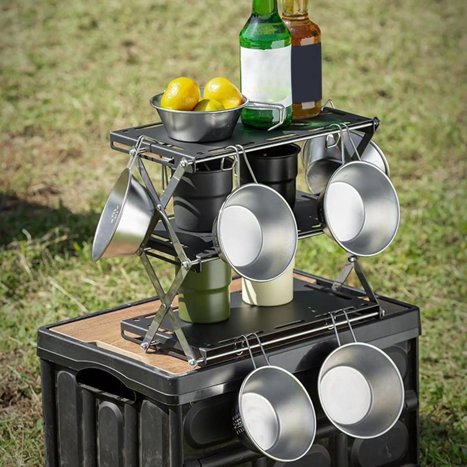 Rak Camping Stainless Steel 3-Tingkat Meja Pajangan Rak Penyimpanan 3-Tingkat Untuk Dapur Camping Piknik Memancing Halaman Belakang