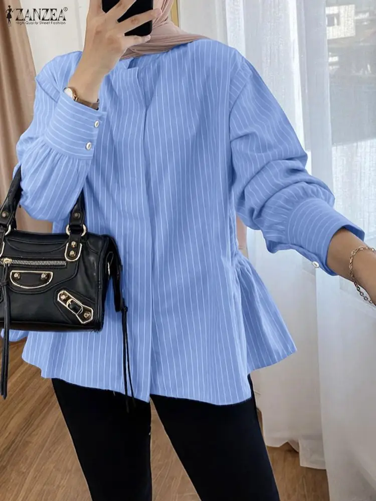 ZANZEA Stijlvolle Herfst Shirts Vrouwen Lange Mouw Tops Kantoor Streep Blouse 2025 Elegante OL Werk Shirt Casual Knop Blusas Mujer