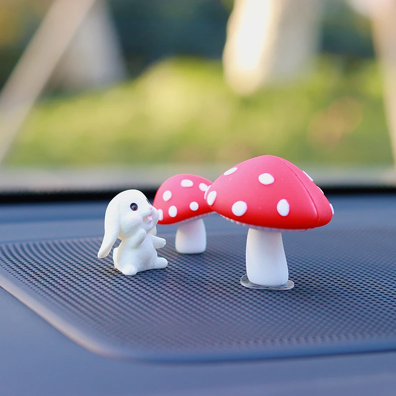 Cute Car Interior Decoration Ornaments Anime Rabbit Big Mushroom Auto Center Console Gadgets Decoration Car Interior Accessories