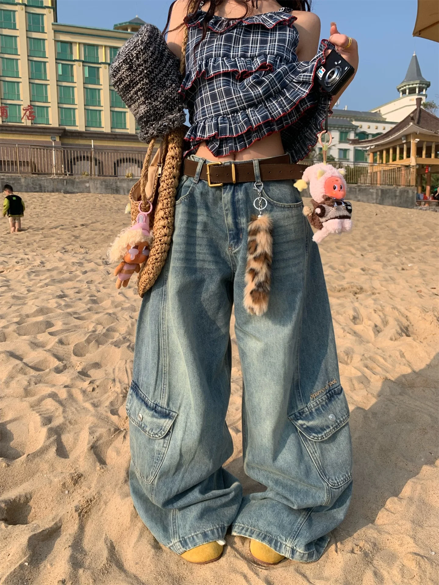 

Waed Wide Leg Jeans Men's Loose Fit Street Dance Trousers High Waist Denim Pants Slimming Drapey American Retro Sle