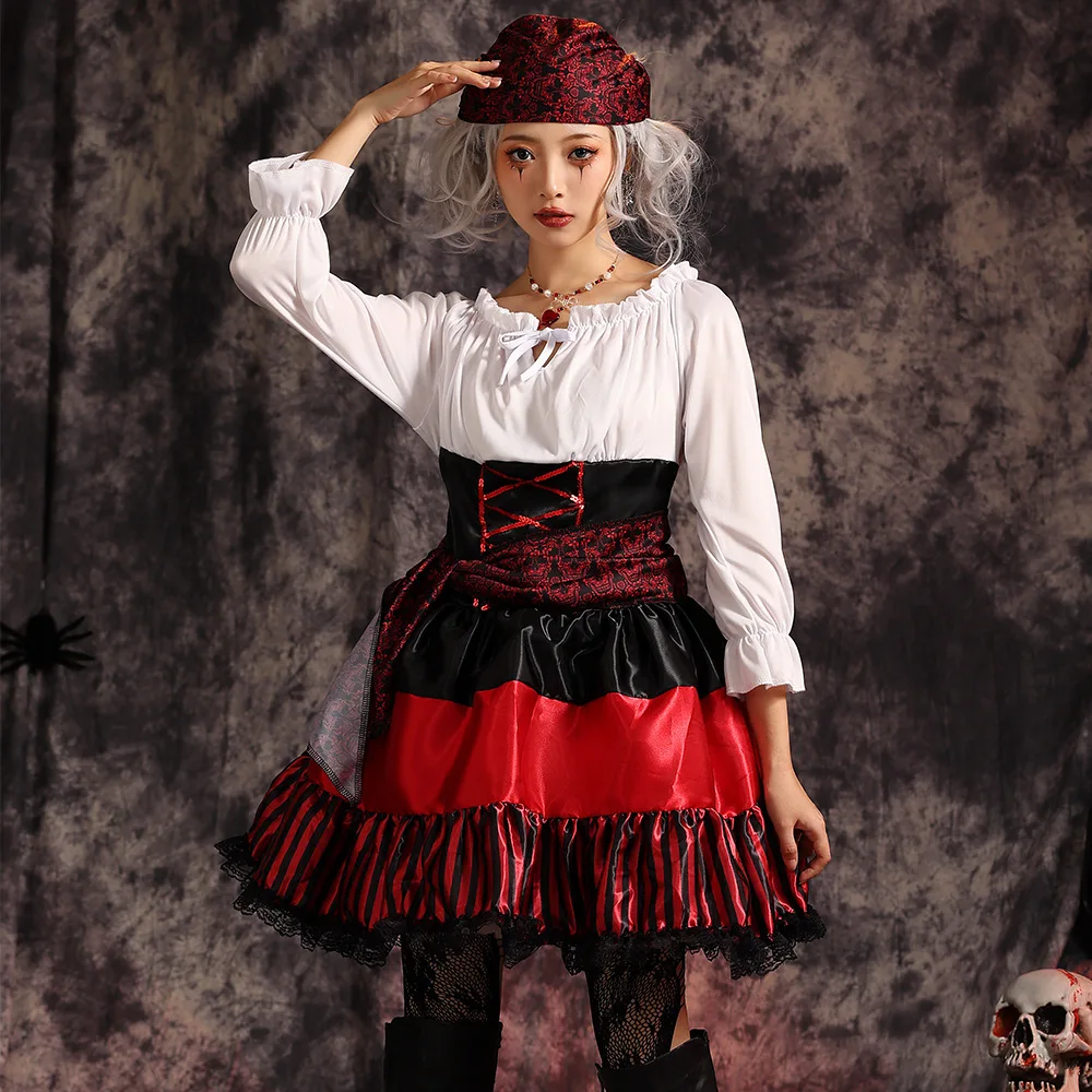 Halloweenowa purymowana przebranie na karnawał piratów karaibskich występ na scenie suknia dla rodziców i dzieci w stylu Vintage kapitana Jacka Sparrowa