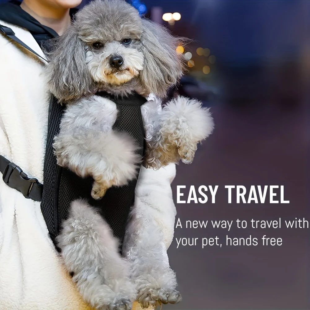 1 unidad, mochila de malla transpirable, diseño de piernas orientadas frontales, bolsa de viaje ajustable manos libres para perros y gatos, para fácil caminar al aire libre