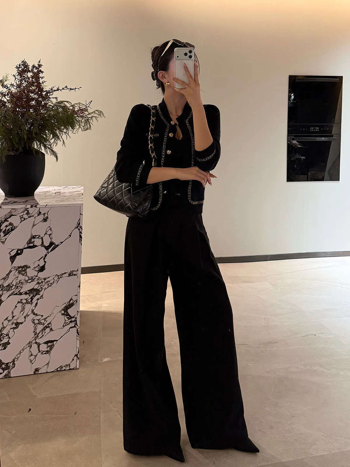 

Женские брюки Ele Bla из смесовой шерсти, повседневные, с высокой талией, прямые, слегка расклешенные, универсальные, модные, осенне-зимние